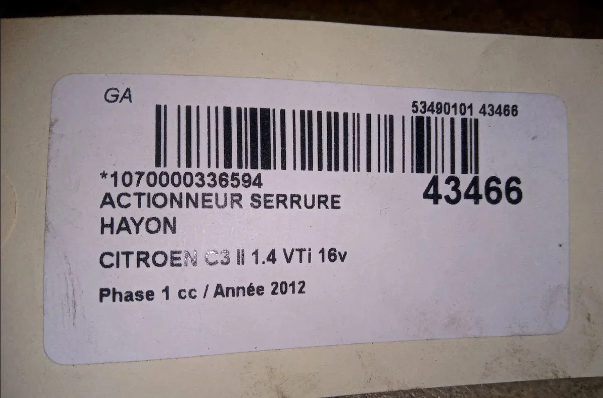 Actionneur serrure hayon Citroen C3 II (SC_) 1.4 vti 95 (2009) occasion
