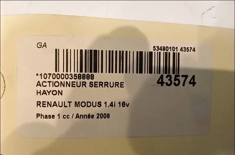 Actionneur serrure hayon Renault MODUS - GRAND MODUS (F-JP0_) 1.4 (jp01, jp0j) (2004) occasion