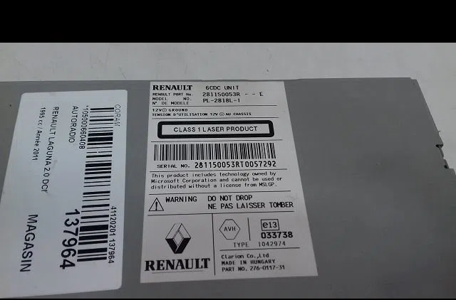 Autoradio Renault LAGUNA III (BT0-1) 2.0 dci (bt01, bt08, bt09, bt0e, bt0k, bt12, bt1c, bt1d,... (2007-2015) 5 portes oc
