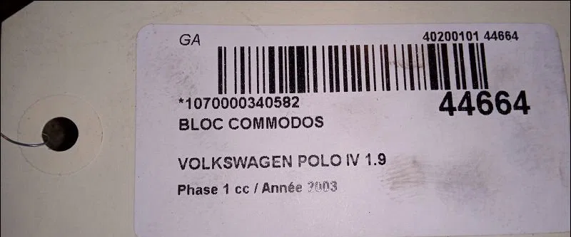 Bloc commodos Volkswagen POLO (9N_, 9A_) 1.9 tdi (2001-2009) 5 portes occasion