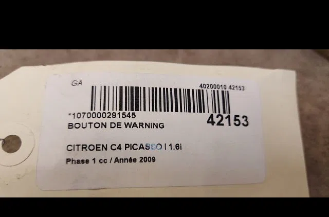 Bouton de warning Citroen C4 PICASSO I Monospace (UD_) 1.6 vti 120 (2008-2013) occasion — photo 2