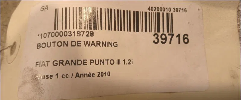 Bouton de warning Fiat GRANDE PUNTO (199_) 1.2 (2005) occasion — photo 2