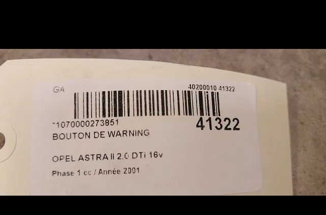 Bouton de warning Opel ASTRA G 3-5 portes (T98) 2.0 dti 16v (f08, f48) (1999-2005) occasion — photo 2