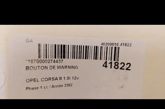 Bouton de warning Opel CORSA C (X01) 1.0 (f08, f68) (2000-2003) occasion — photo 2