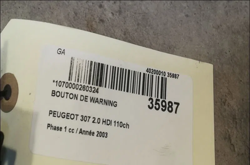 Bouton de warning PEUGEOT 307 2003 occasion — photo 2