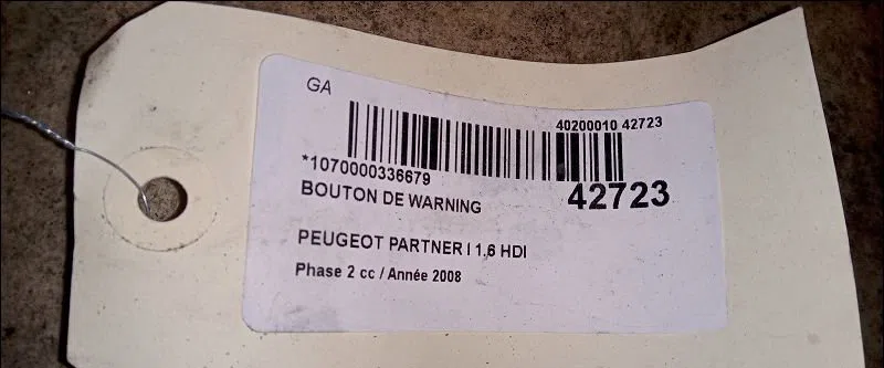 Bouton de warning Peugeot PARTNER Monospace (5_, G_) 1.6 hdi 90 (2005-2015) occasion