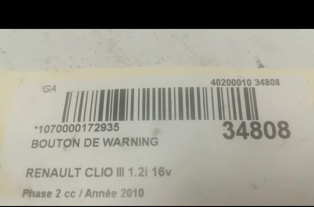 Bouton de warning Renault CLIO III (BR0-1, CR0-1) 1.5 dci (c-br0g, c-br1g) (2005-2012) 5 portes occasion — photo 4