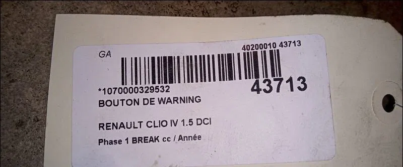 Bouton de warning Renault CLIO IV Grandtour (KH_) 1.5 dci 90 (khn3, khn4) (2012) 5 portes occasion