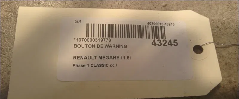 Bouton de warning Renault MEGANE I Classic (LA0-1_) 1.6 e (la0f, la0s) (1996-1999) occasion — photo 2