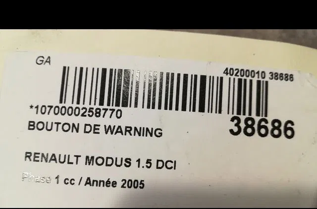 Bouton de warning Renault MODUS - GRAND MODUS (F-JP0_) 1.5 dci (fp0d, jp0d) (2004) occasion — photo 2