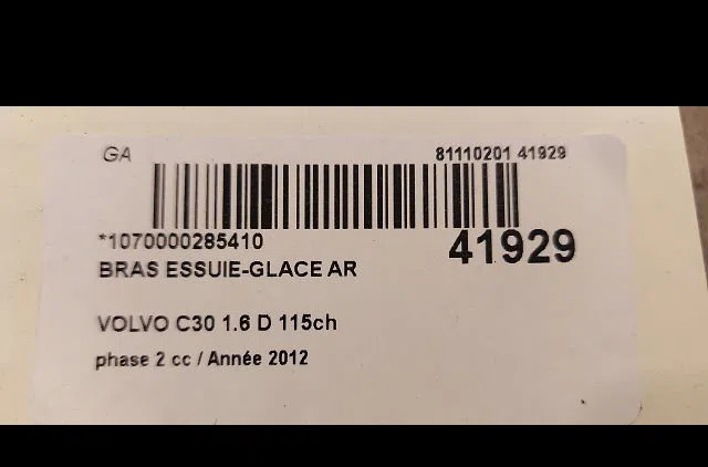 Bras essuie-glace arrière Volvo C30 (533) D2 (2010-2012) occasion — photo 2