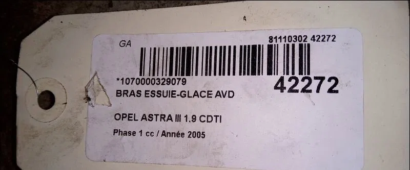 Bras essuie-glace avant droit Opel ASTRA H (A04) 1.9 cdti 16v (l48) (2004-2010) occasion — photo 2