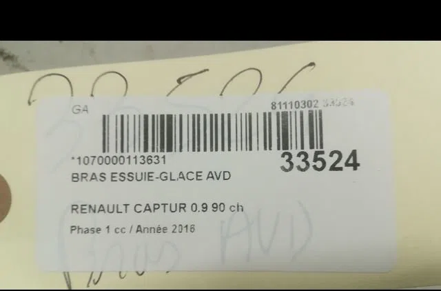 Bras essuie-glace avant droit Renault CAPTUR I (J5_, H5_) 0.9 tce 90 (2013) 5 portes occasion — photo 2