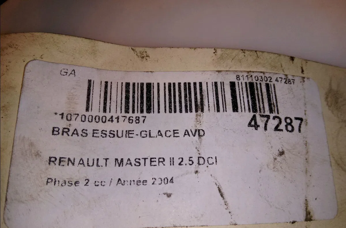 Bras essuie-glace avant droit Renault MASTER II Camionnette (FD) 2.5 dci 120 (2001) occasion — photo 4