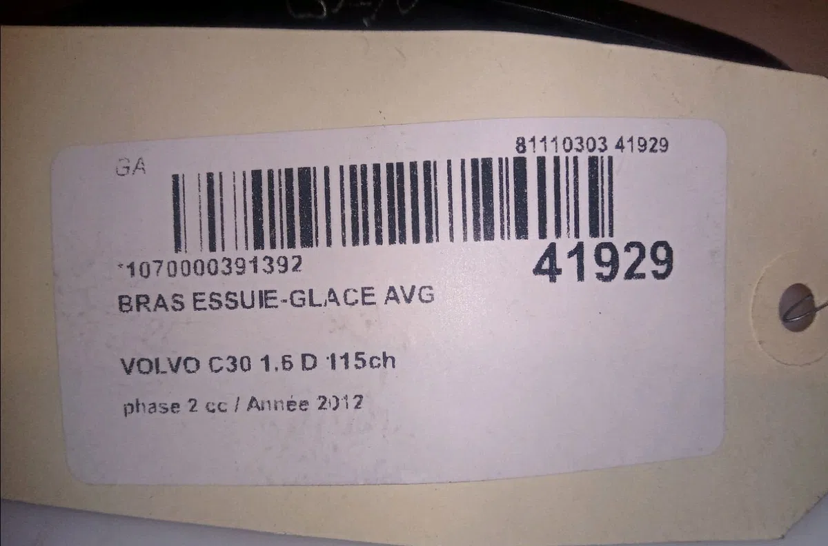 Bras essuie-glace avant gauche Volvo C30 (533) D2 (2010-2012) occasion — photo 3