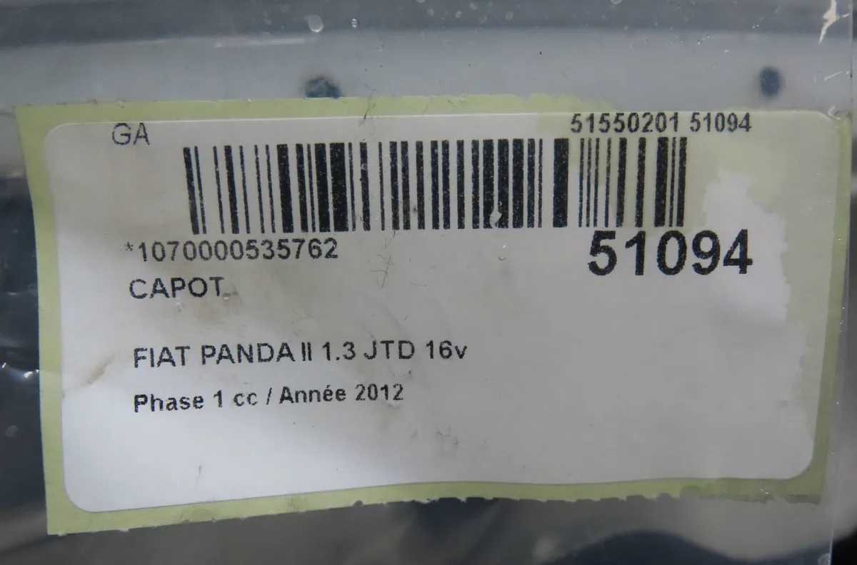 Capot Fiat PANDA (169_) 1.3 d multijet (169axg1a, 169axd1a) (2006-2013) occasion — photo 4