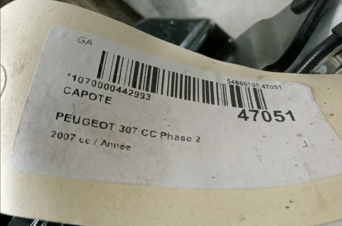 Capote Peugeot 307 CC (3B) 1.6 16v (2003-2009) 2 portes occasion