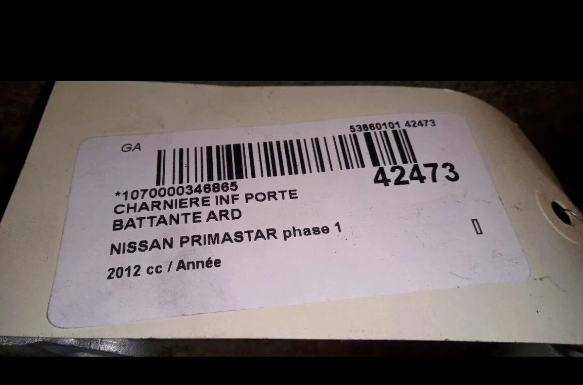 Charniere inf porte battante ard Nissan PRIMASTAR Autobus-Autocar (X83) Dci 120 (2006) occasion — photo 3