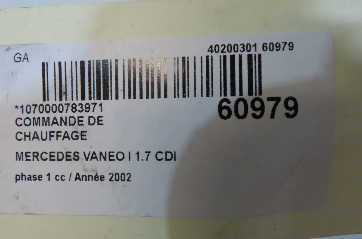 Commande de chauffage Mercedes-benz VANEO (414) 1.7 cdi (414.700) (2002-2005) occasion — photo 4