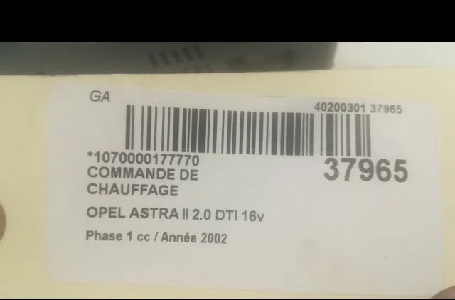 Commande de chauffage Opel ASTRA G 3-5 portes (T98) 2.0 dti 16v (f08, f48) (1999-2005) occasion — photo 3