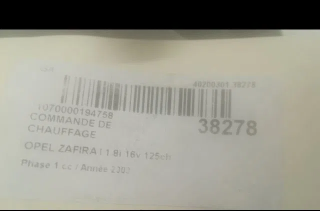 Commande de chauffage Opel ZAFIRA A Monospace (T98) 1.8 16v (f75) (1999-2000) occasion — photo 3