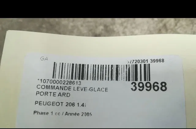 Commande leve-glace porte arrière droite Peugeot 206 3-5 portes (2A-C) 1.4 i (1998-2012) 3 portes occasion — photo 3