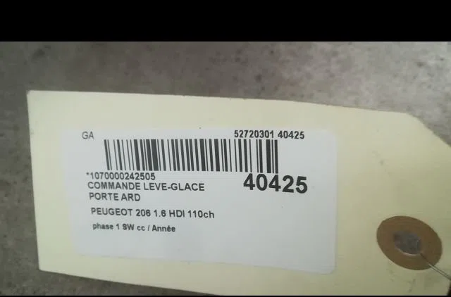 Commande leve-glace porte arrière droite Peugeot 206 SW (2E-K) 1.6 hdi 110 (2004) occasion — photo 3