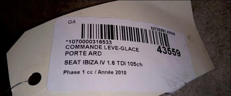 Commande leve-glace porte arrière droite Seat IBIZA IV (6J5, 6P1) 1.6 tdi (2009-2015) occasion — photo 3