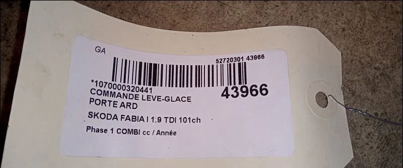 Commande leve-glace porte arrière droite Skoda FABIA I Combi (6Y5) 1.9 tdi (2000-2007) occasion — photo 3