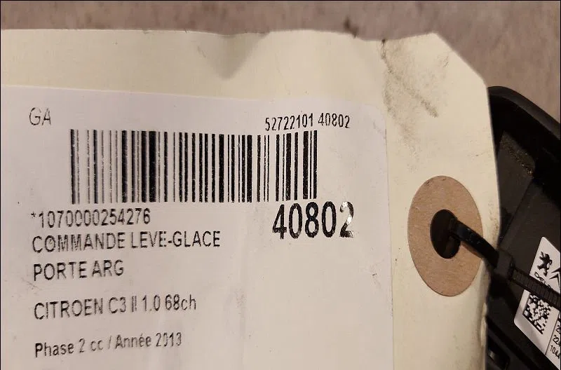 Commande leve-glace porte arrière gauche Citroen C3 II (SC_) 1.0 vti 68 (2012) 5 portes occasion — photo 2