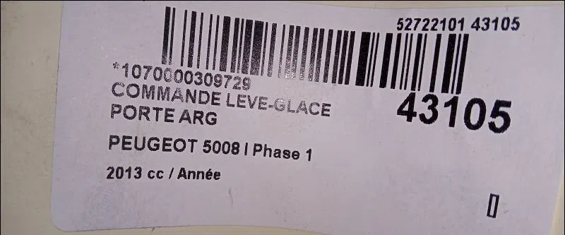 Commande leve-glace porte arrière gauche Peugeot 5008 (0U_, 0E_) 1.6 hdi (2010-2017) occasion — photo 3