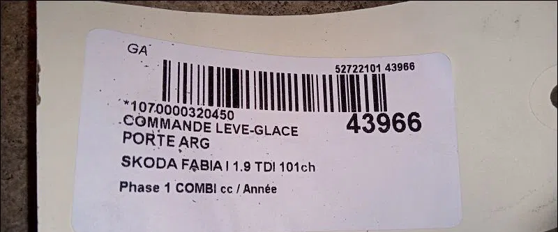Commande leve-glace porte arrière gauche Skoda FABIA I Combi (6Y5) 1.9 tdi (2000-2007) occasion — photo 3