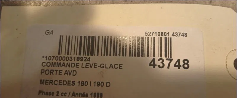 Commande lève-glace porte avant droite Mercedes-benz 190 (W201) D 2.0 (201.122) (1983-1989) occasion — photo 2