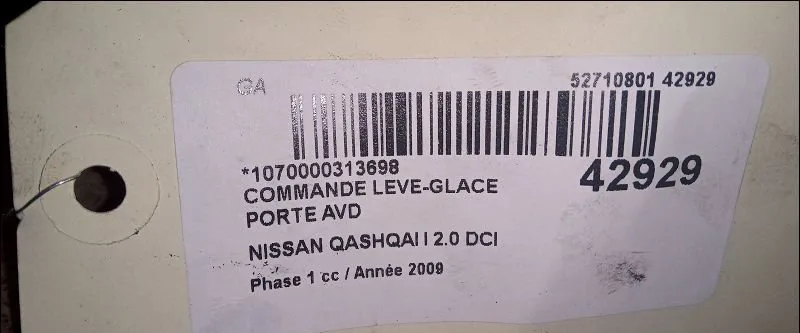 Commande lève-glace porte avant droite Nissan QASHQAI - QASHQAI 2 I (J10, NJ10, JJ10E) 2.0 dci (2007-2013) occasion — photo 2