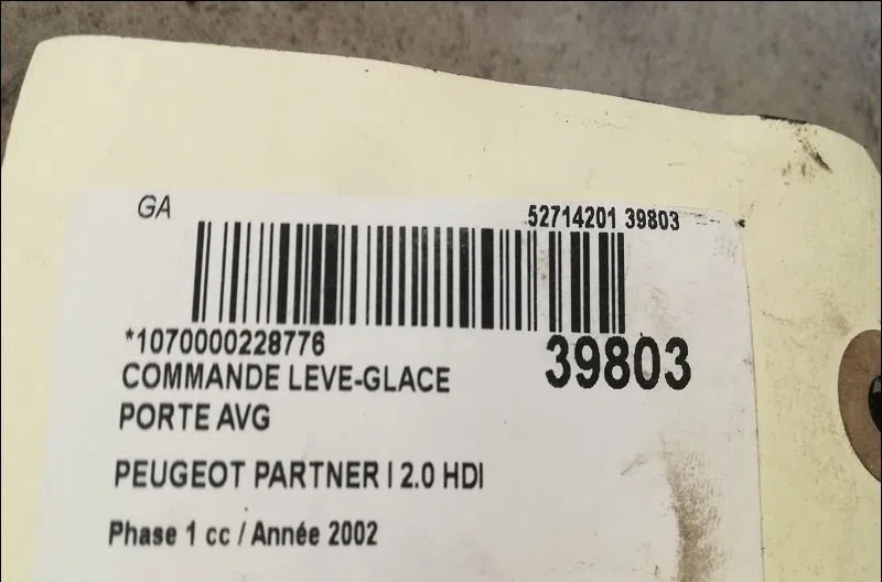 Commande lève-glace porte avant gauche Peugeot PARTNER Monospace (5_, G_) 2.0 hdi (2000-2008) 3 portes occasion — photo 2