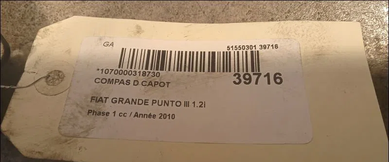 Compas d capot Fiat GRANDE PUNTO (199_) 1.2 (2005) occasion