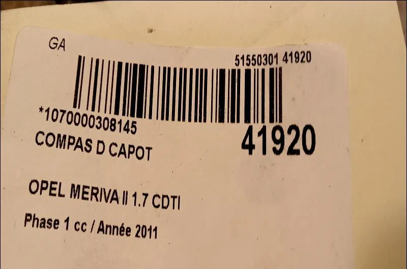 Compas d capot Opel MERIVA B Monospace (S10) 1.7 cdti (75) (2010-2017) occasion — photo 2