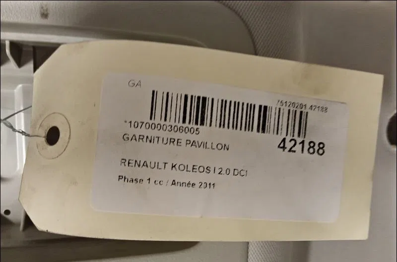 Garniture pavillon Renault KOLEOS I (HY_) 2.0 dci 4x4 (hy0k) (2008) occasion