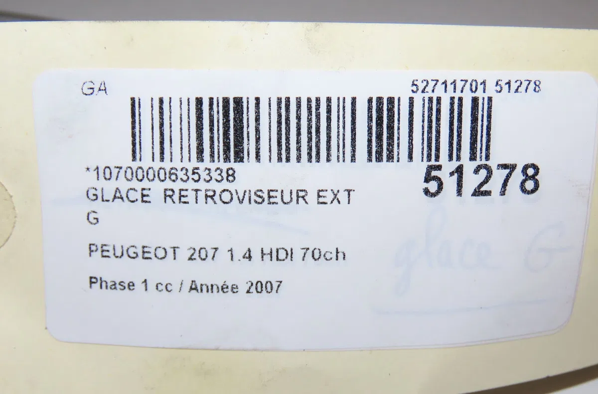 Glace  retroviseur exterieur gauche Peugeot 207-207 (WA_, WC_) 1.4 hdi (2006-2015) 5 portes occasion