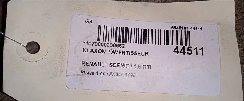 Klaxon  - avertisseur Renault SCÉNIC I Monospace (JA0-1_, FA0_) 1.9 dti (ja0n) (1999-2003) occasion