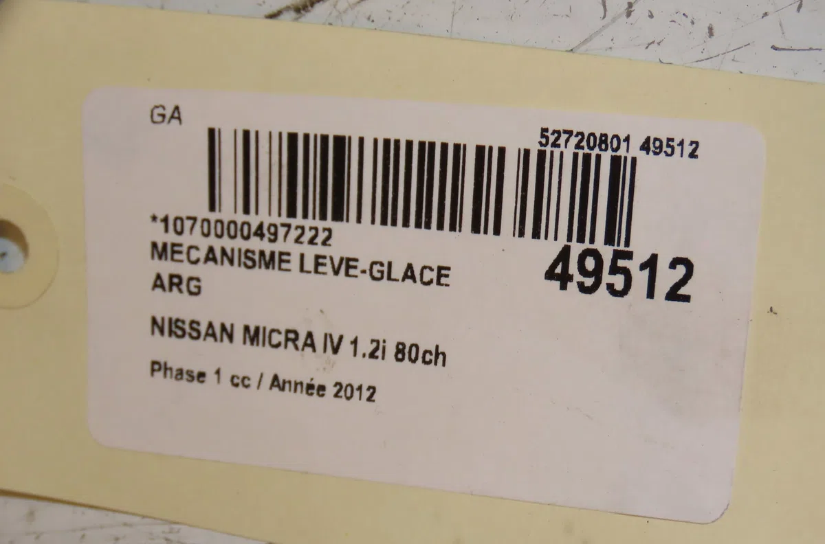 Mecanisme leve-glace arrière gauche Nissan MICRA IV (K13K) 1.2 (2010-2015) occasion