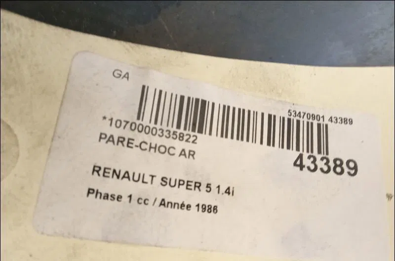 Pare-choc arrière Renault SUPER 5 (B-C40_) 1.4 (b-c403) (1984-1989) occasion