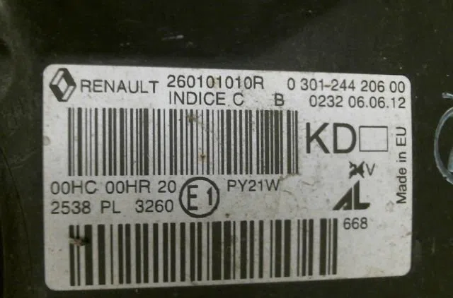 Phare droit Renault MEGANE III Grandtour (KZ0-1) 1.5 dci (kz09, kz0d, kz1g, kz29, kz14, kz1w, kz10, kz1f,... (2009) 5 po