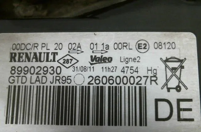 Phare gauche Renault SCÉNIC III (JZ0-1_) 1.4 16v (jz0f, jz1v) (2009) occasion
