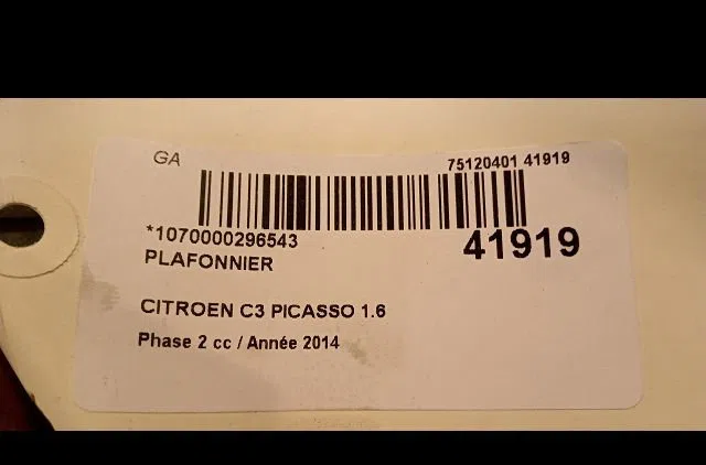 Plafonnier Citroen C3 PICASSO (SH_) 1.6 hdi 90 (2010) 5 portes occasion