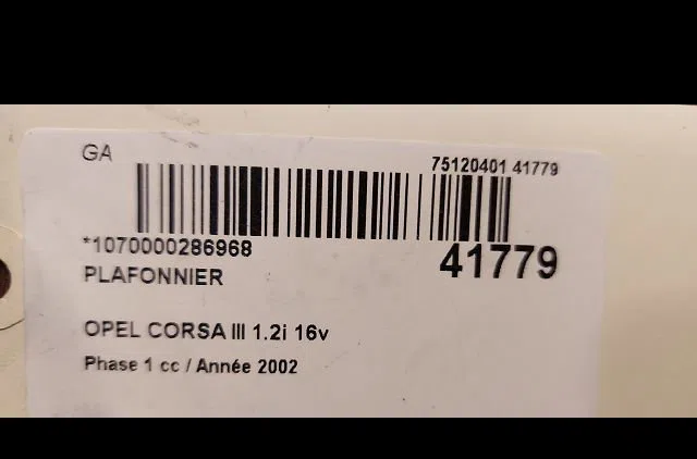 Plafonnier Opel CORSA C (X01) 1.2 (f08, f68) (2000-2009) occasion