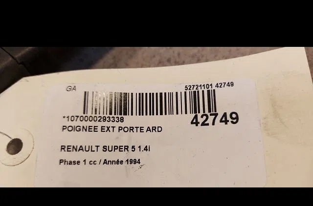 Poignee ext porte ard Renault SUPER 5 (B-C40_) 1.4 cat (b-c-407) (1985-1996) occasion