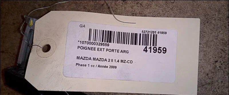 Poignee ext porte arg Mazda 2 (DE_, DH_) 1.4 mzr-cd (2008-2015) occasion