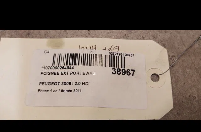 Poignee ext porte arg Peugeot 3008 Monospace (0U_) 2.0 hdi 150 - bluehdi 150 (2009-2016) 5 portes occasion