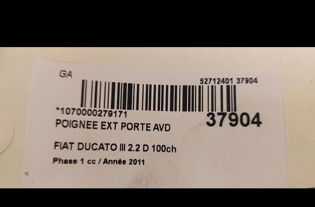 Poignee ext porte avd Fiat DUCATO Camionnette (250_) 100 multijet 2,2 d (2006) occasion